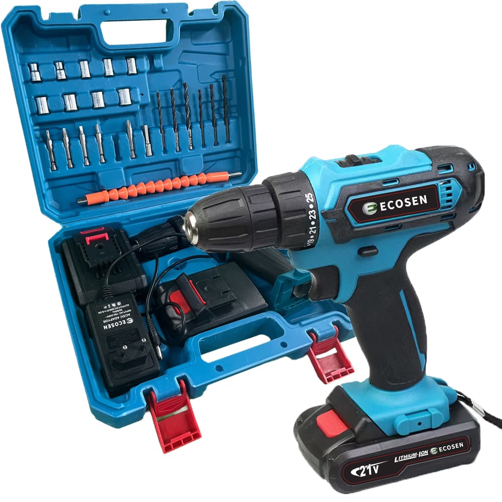 21V Parafusadeira Furadeira Sem Fio Impacto 2 Bateria Maleta 28N/M