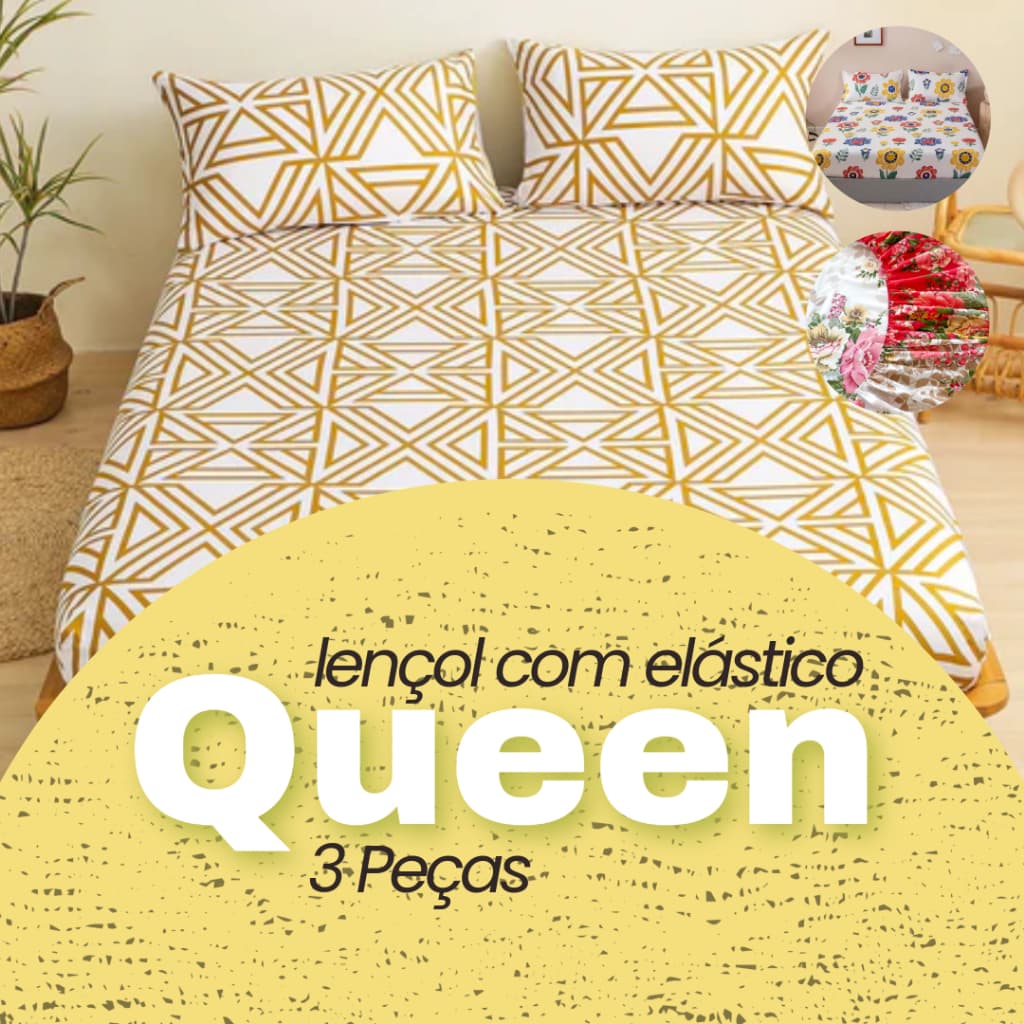 Jogo de Lençol Casal Queen Estampado Antialérgico 3 Peças - Estampas Sortidas