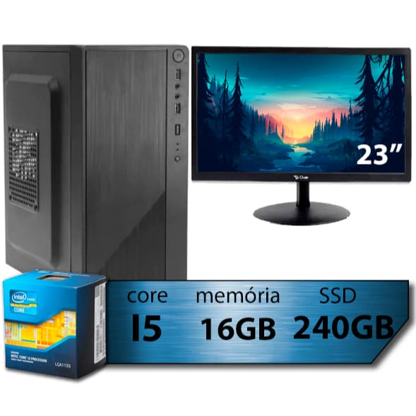 Pc Computador I5 3° Intel Core Ssd 240gb Memoria 16gb Monitor 23'' + 2gb