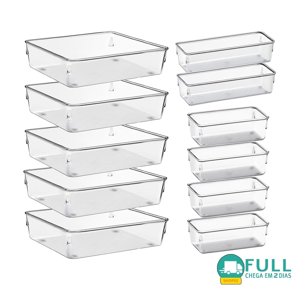 Kit 11 Organizador Multiuso Modular Gavetas Acrilico Quad GRANDE