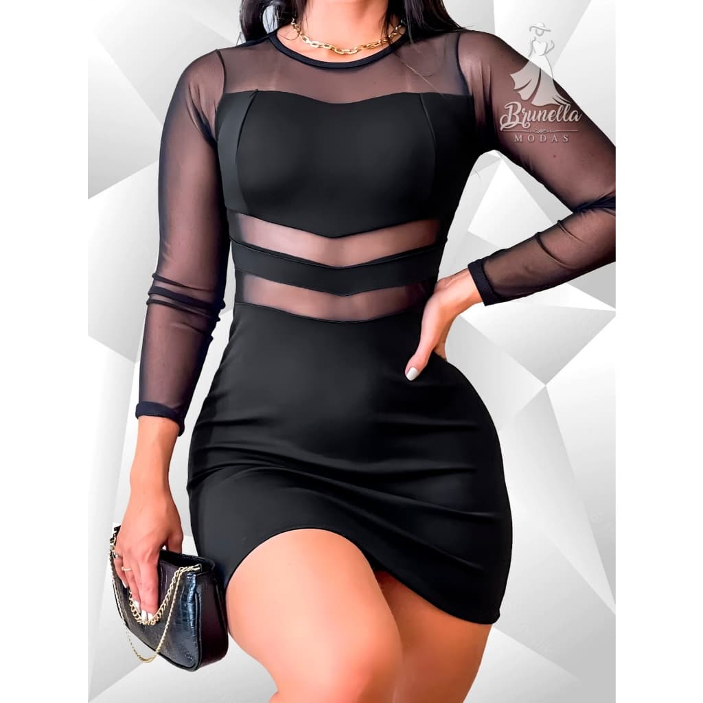 Vestido Elegante, Manga Tule, Moda Gringa, Feminino Moderna