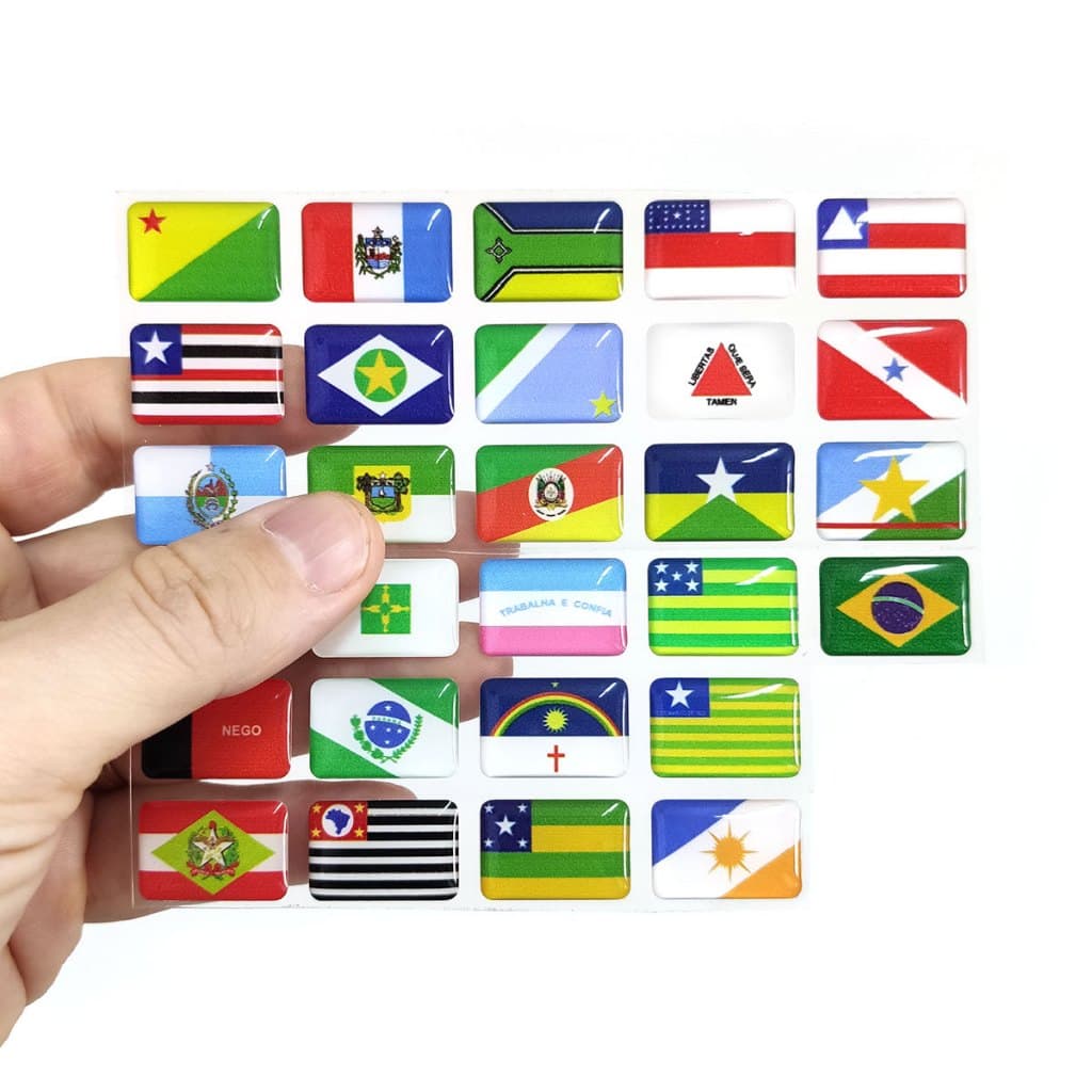 Kit Bandeiras Todos os Estados + Bandeira do Brasil - Adesivo Resinado para Carro Moto Notebook - Tamanho 2,25 x 1,5 cm