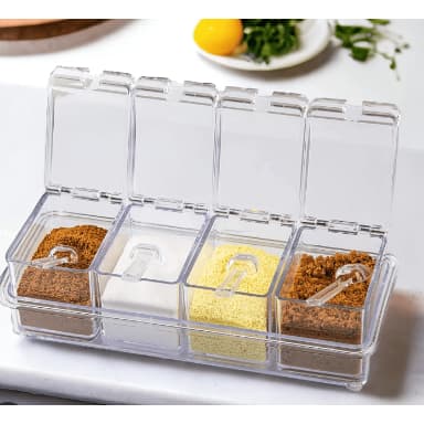 Porta Condimentos Temperos Acrílico Lindo Crystal 4 Potes Cozinha Modelo Quadrado 4 Potes Condimento