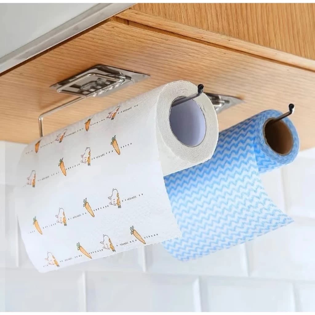 Gancho Porta Papel Toalha Multiuso Suporte Com Adesivo De Alumínio Filme Sem Furos Para Cozinha