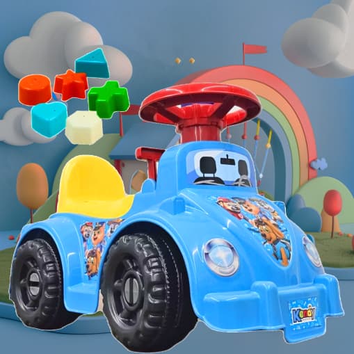 Quadriciclo Andador EducativoAzul Menino com Buzina, Pcs Geometricas Vira Volante Cert. Inmetro