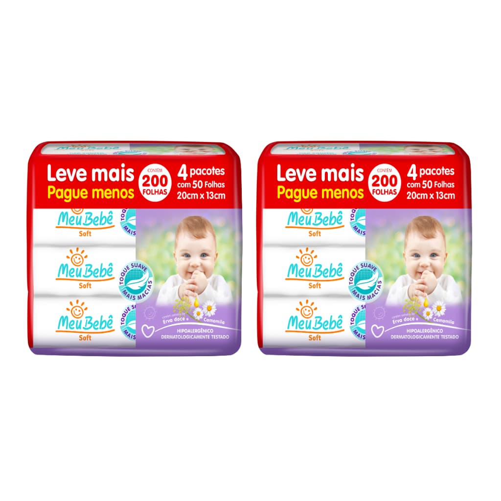 Toalha Umedecida Meu Bebê Soft 2 Packs de 200 Folhas (8undX50fls)