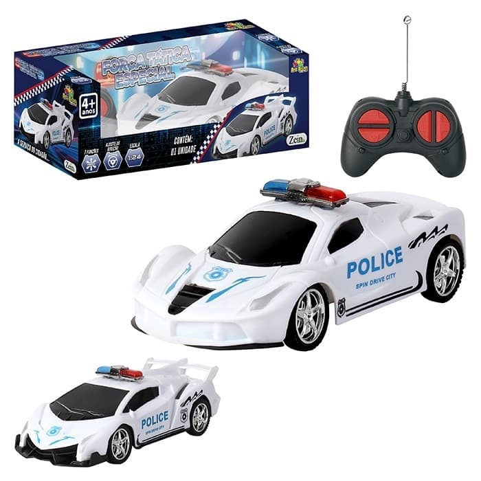 Carro Policia Controle Remoto 7 Funções Brinquedo Super Força Tática Carro Carrinho  Grande