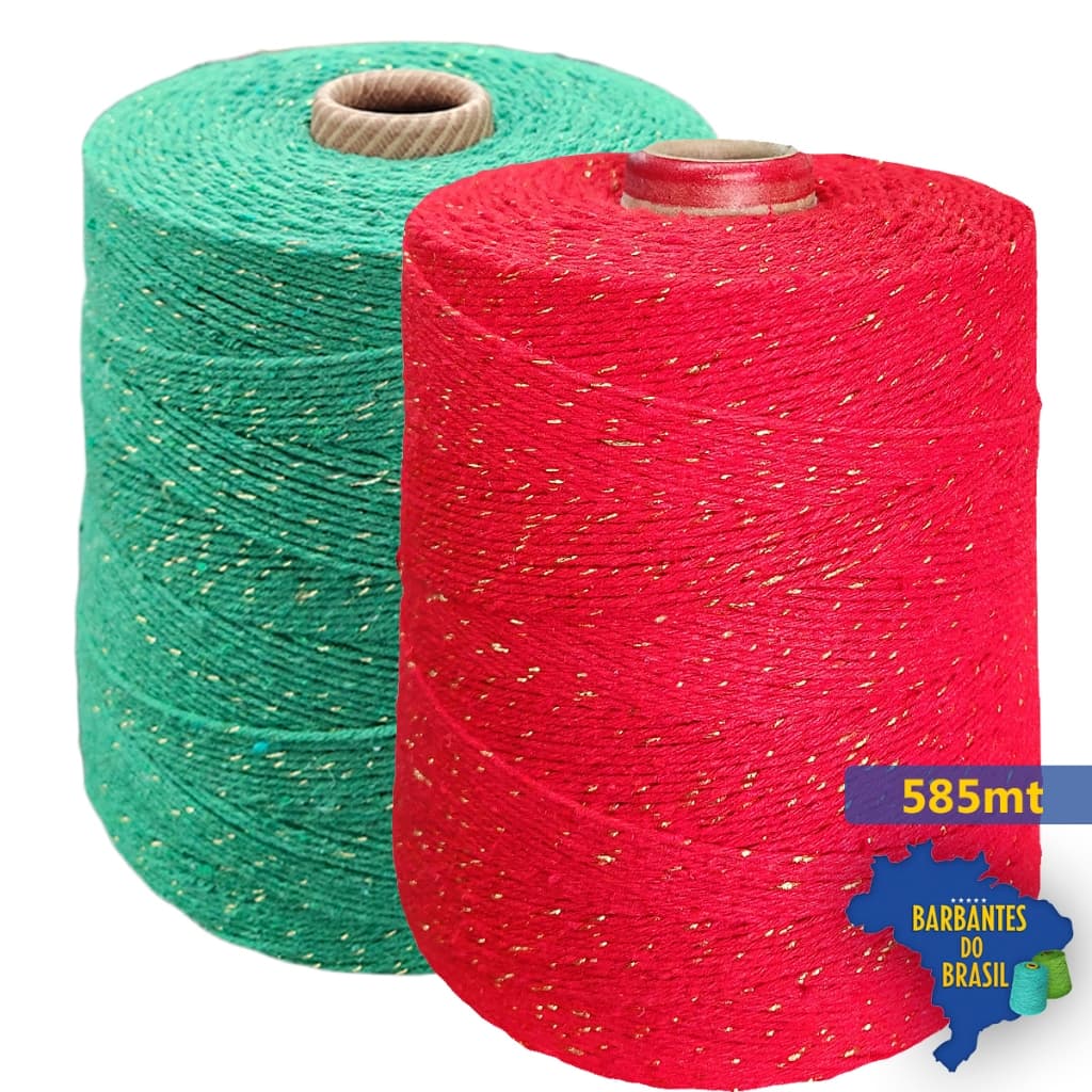 Barbante Vermelho e Verde com Brilho Dourado Fio 6 585mt Barbantes Do Brasil Linha para Crochê Macia