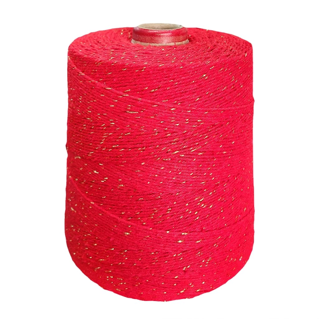 Barbante Vermelho com Brilho Dourado Fio 6 585mt Barbantes Do Brasil Linha Para Crochê Não Desbota