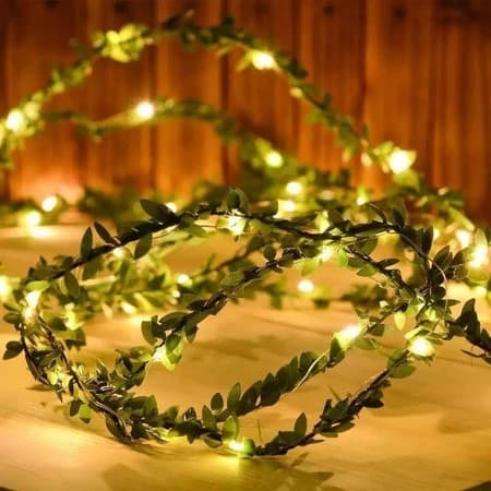 Luminária Cordão De Leds Folhas Artificiais Decorativas Luzes Led 2m/20 Leds