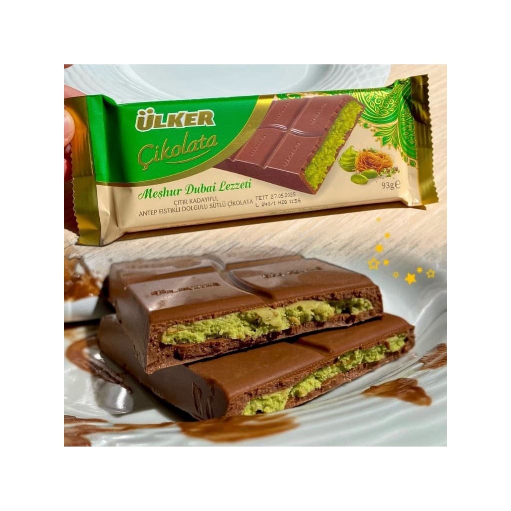 Chocolate Dubai Com Leite, Baklava Kadayif e Antep Pistache (Importado) 93 gr