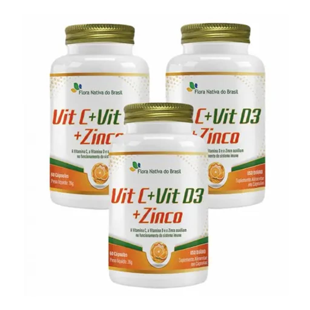 3 Vitamina C + Vitamina D3 + Zinco 60 Caps Flora Nativa