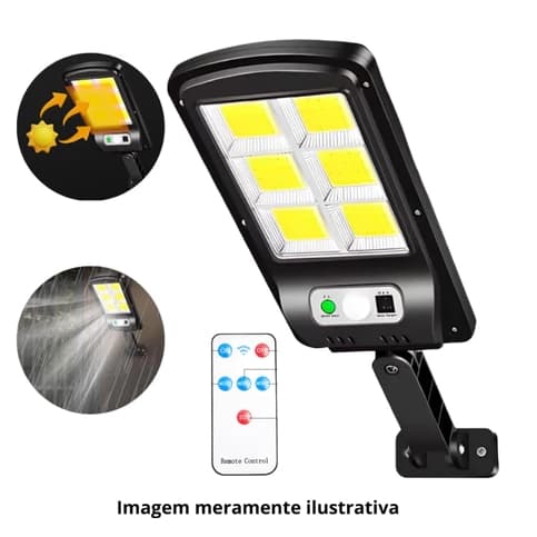 Luminária Solar Refletor Led Com Sensor Automático Mov 3mod 6 leds + controle remoto