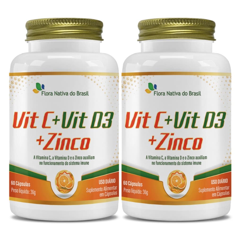 2 Vitamina C + Vitamina D3 + Zinco 60 Caps Flora Nativa