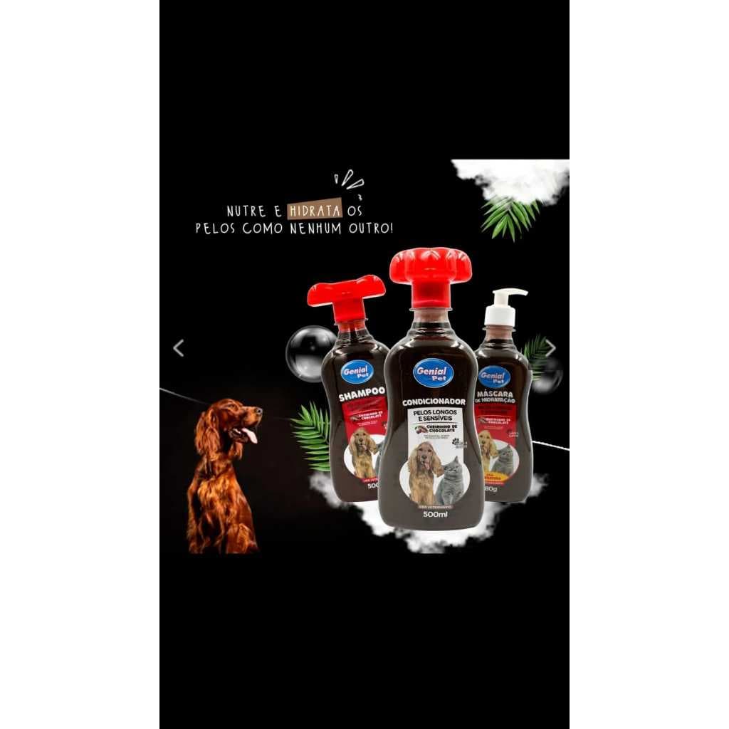Kit Cães e Gatos Shampoo Condicionador e Máscara de Hidratação Produtos Pets para Cachorro e Gato 500ml Genial Pet
