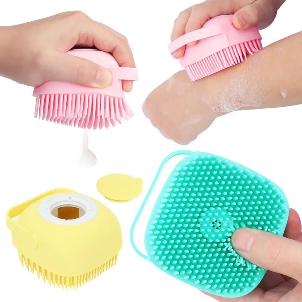 Esponja Silicone Para Banho Com Dispenser Shampoo Sabonete Pet Criança