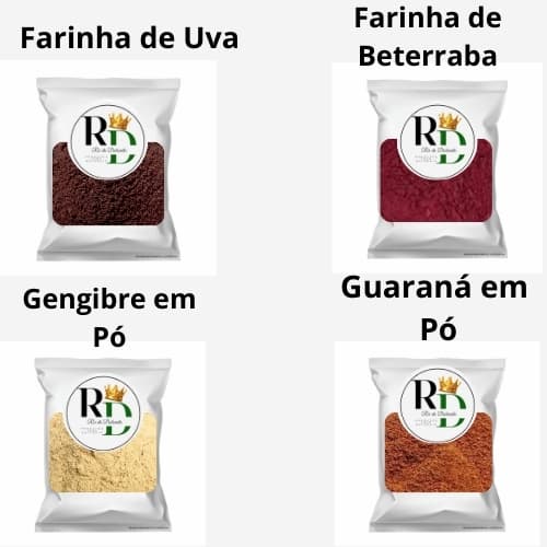 KIT ENERGETICO PREMIUM BETERRABA EM PÓ 500g, FAR DE UVA 500g, GENGIBRE 500g GUARANA 500g