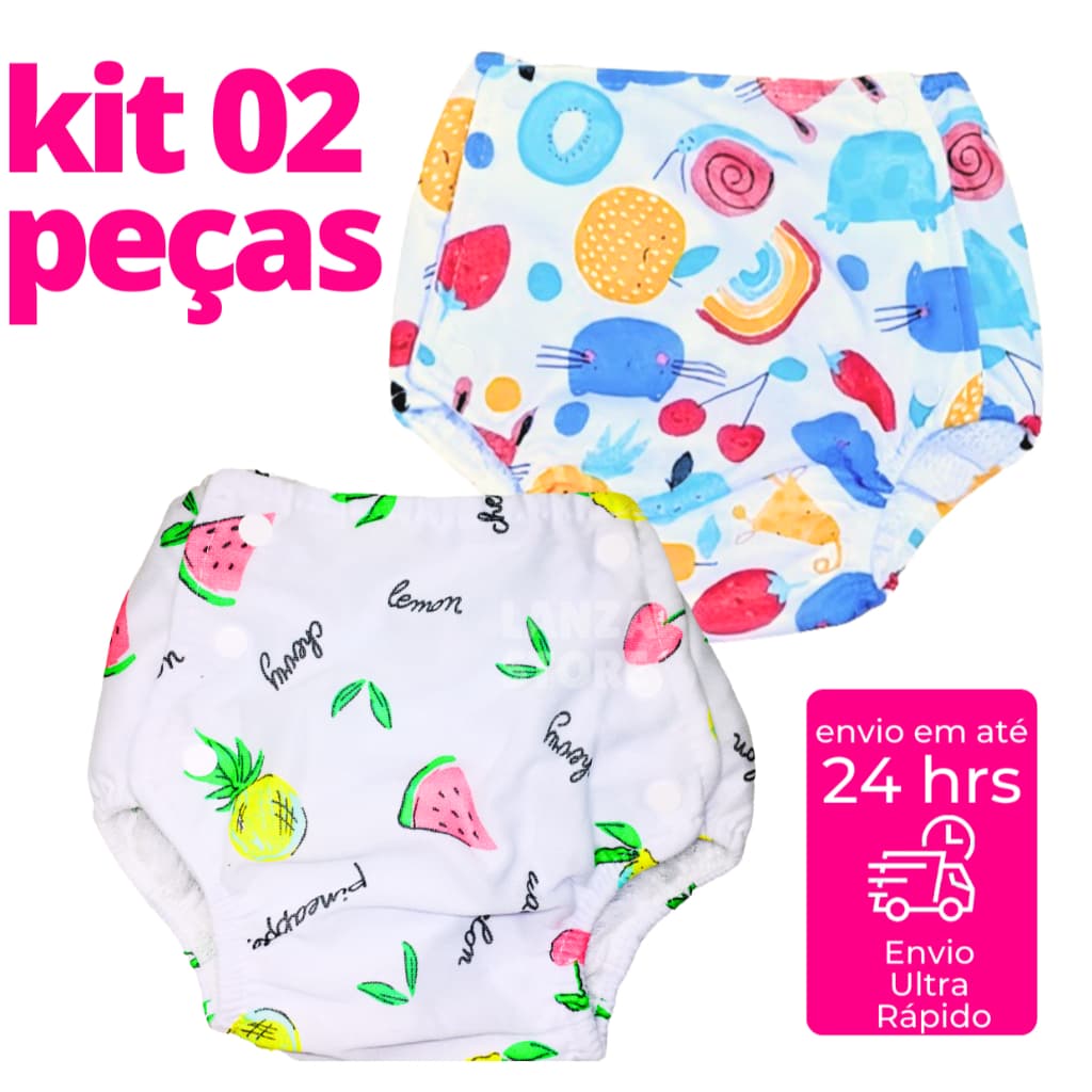 2 Fralda Plástica Calça Enxuta Reutilizável Ecológica Transição para Bebê Infantil