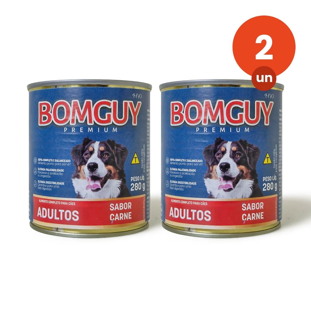 Kit 2 Bomguy Premium Patê Sabor Carne Ração Úmida para Cães Adultos 280g FVO