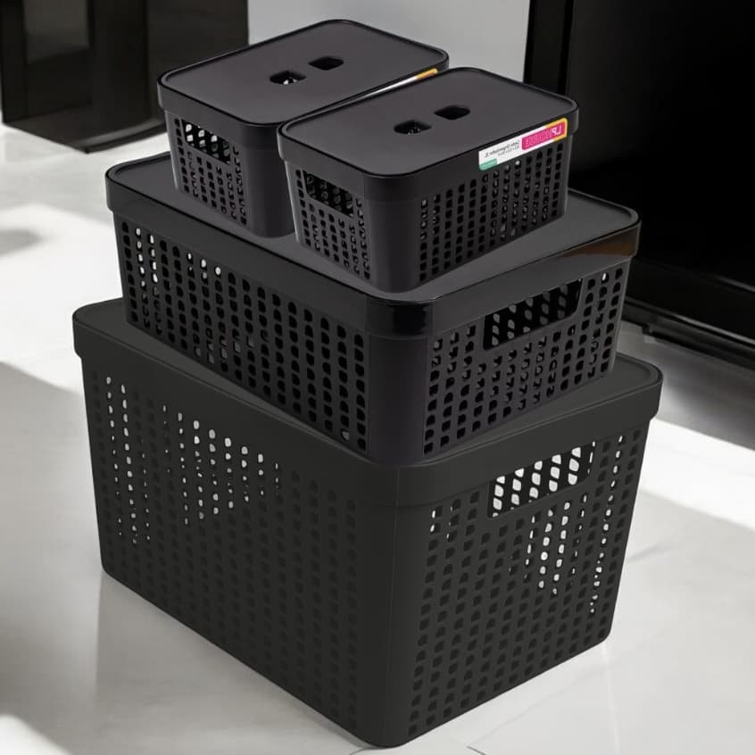 Kit 4 Caixas Organizadoras com Tampab2L 4,5L 17L Empilhável Armário Closet Multiuso