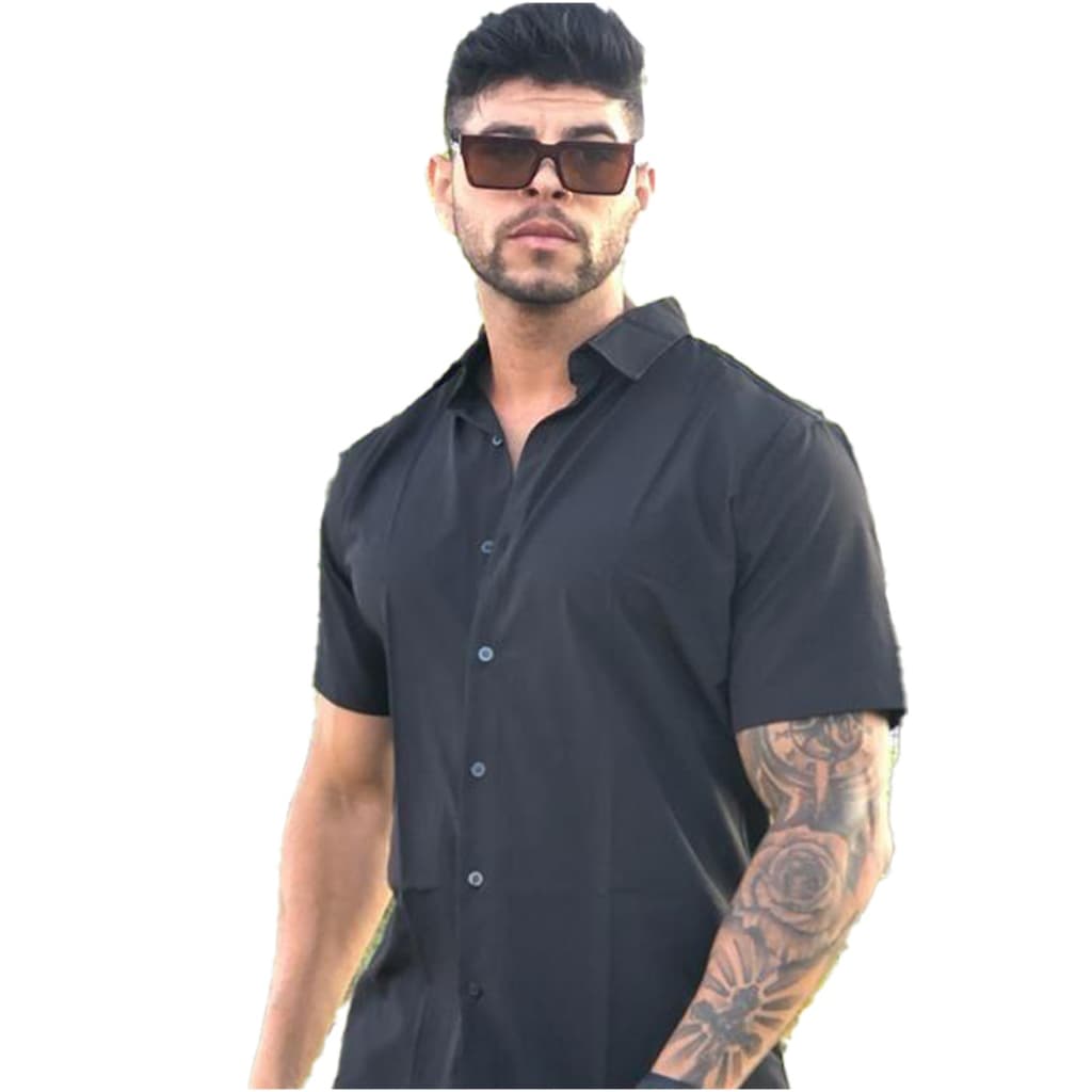 Camisa Social Lisa Masculina Manga Curta Slim Fit Barata