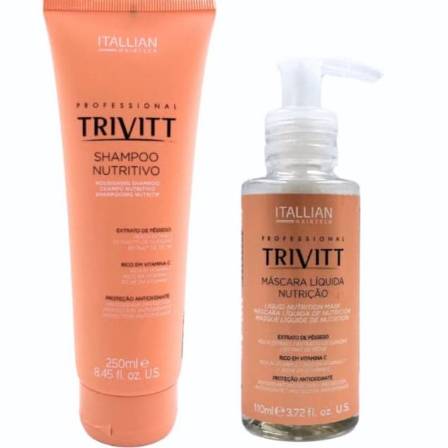 Shampoo 250 ml Nutritivo Hidratante Extrato de Pêssego  e Máscara Líquida  Trivitt 110 ml