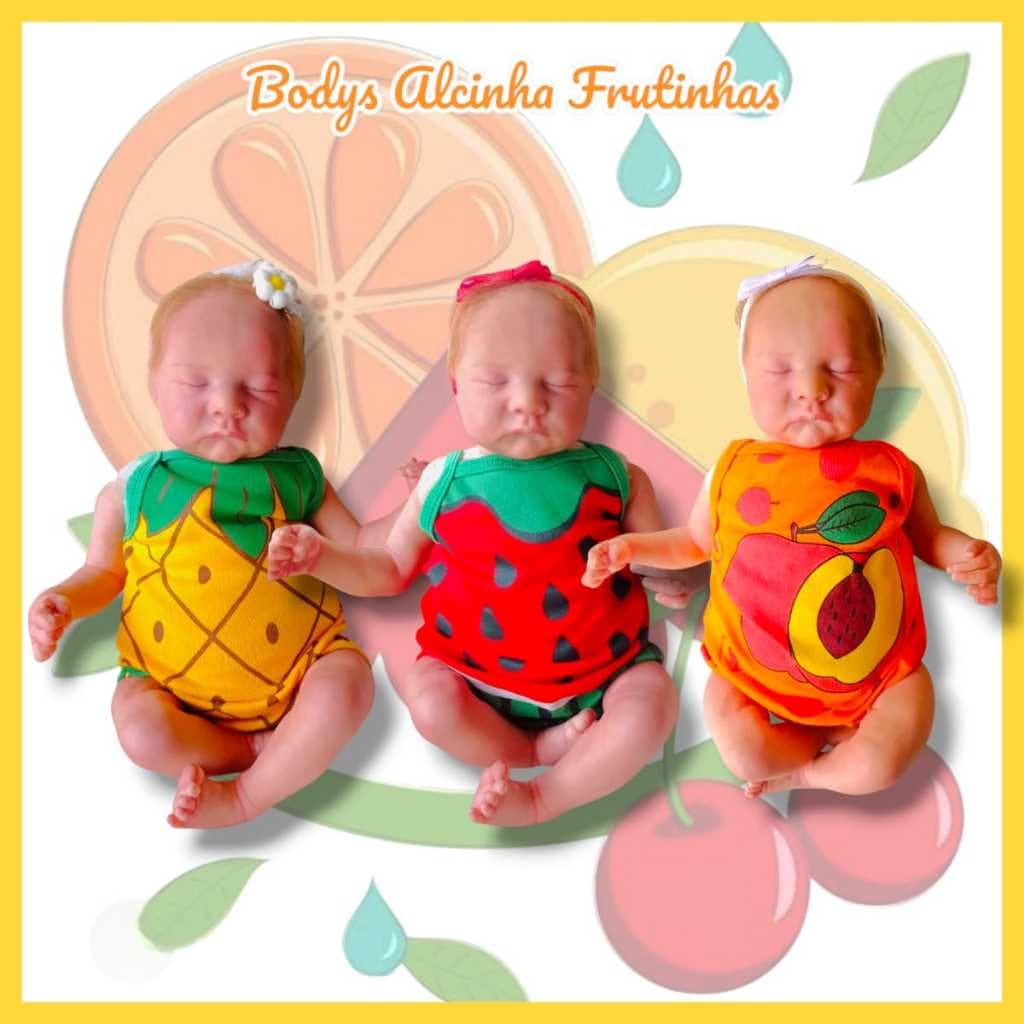 KIT 3 PEÇAS - BORE ALCINHA FRUTINHAS PARA BEBE EM ALGODÃO ENXOVAL MENINA COISAS DE BEBE PRESENTE CHÁ REVELAÇÃO