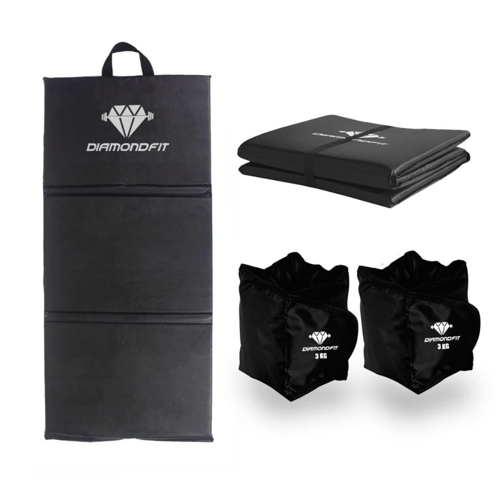 kit  Treino Colchonete Dobrável D50 Academia Maleta + Par de Tornozeleira Musculação Fitness Pesos preto