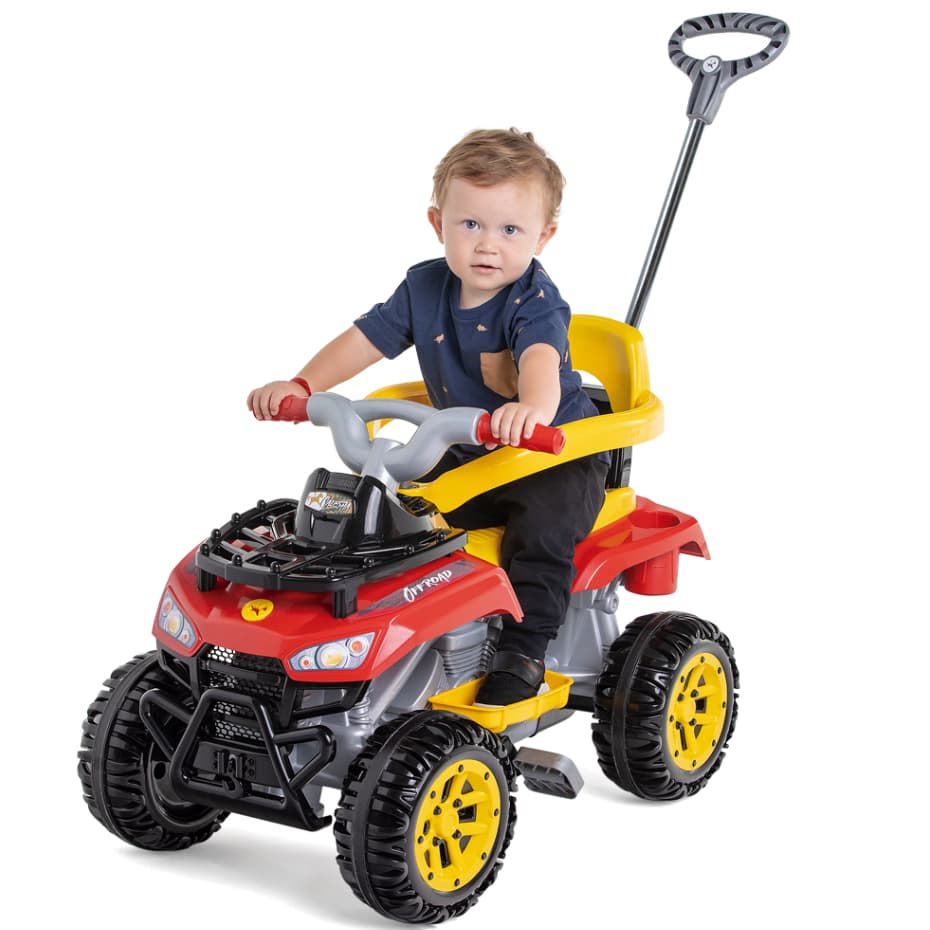 Carrinho de Passeio Infantil Cross Up Calesita Quadriciclo Motoca Com Haste Empurrador e Pedal