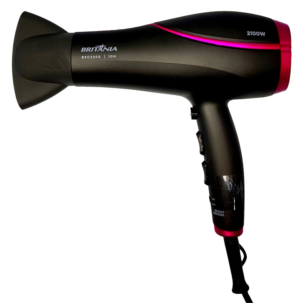 Secador De Cabelo Britania Profissional 2100w Ions Tourmaline Ar Quente Frio Bs22 Bivolt