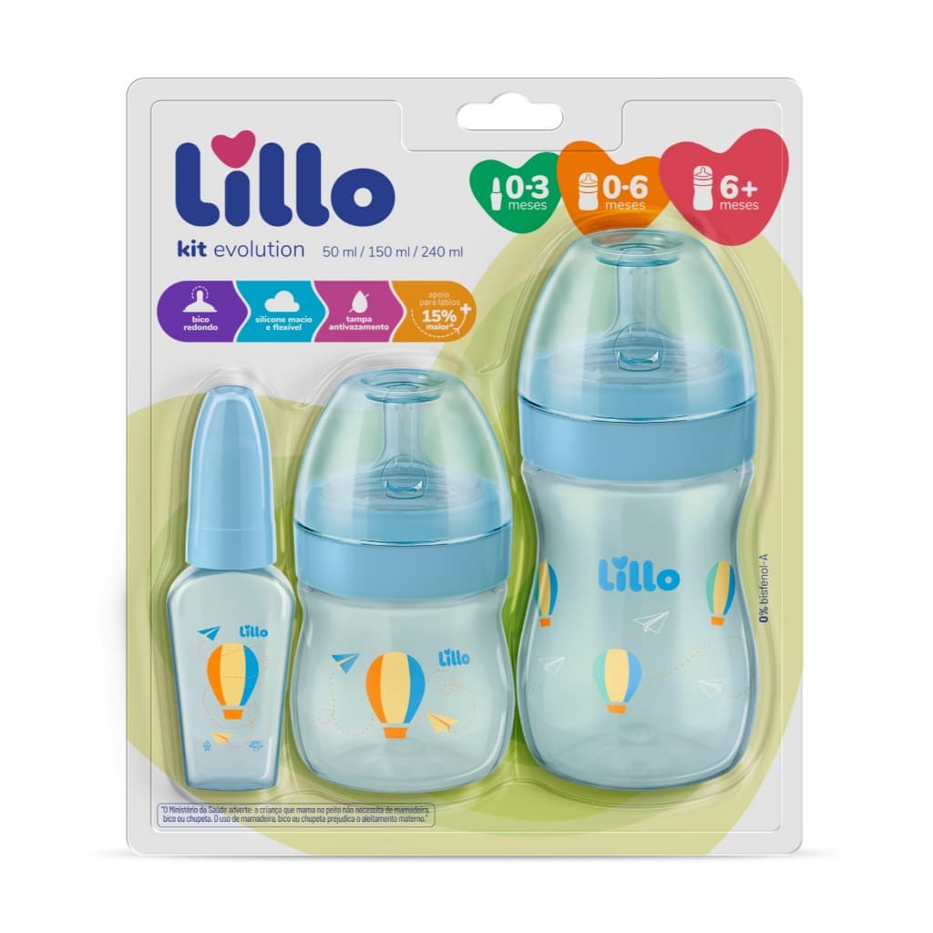 Kit Lillo Evolução Primeiros Passos 3 Mamadeiras Para Bebê Chuquinha Cores Divertidas Mamadeira Infantil Lolly Clean Tip