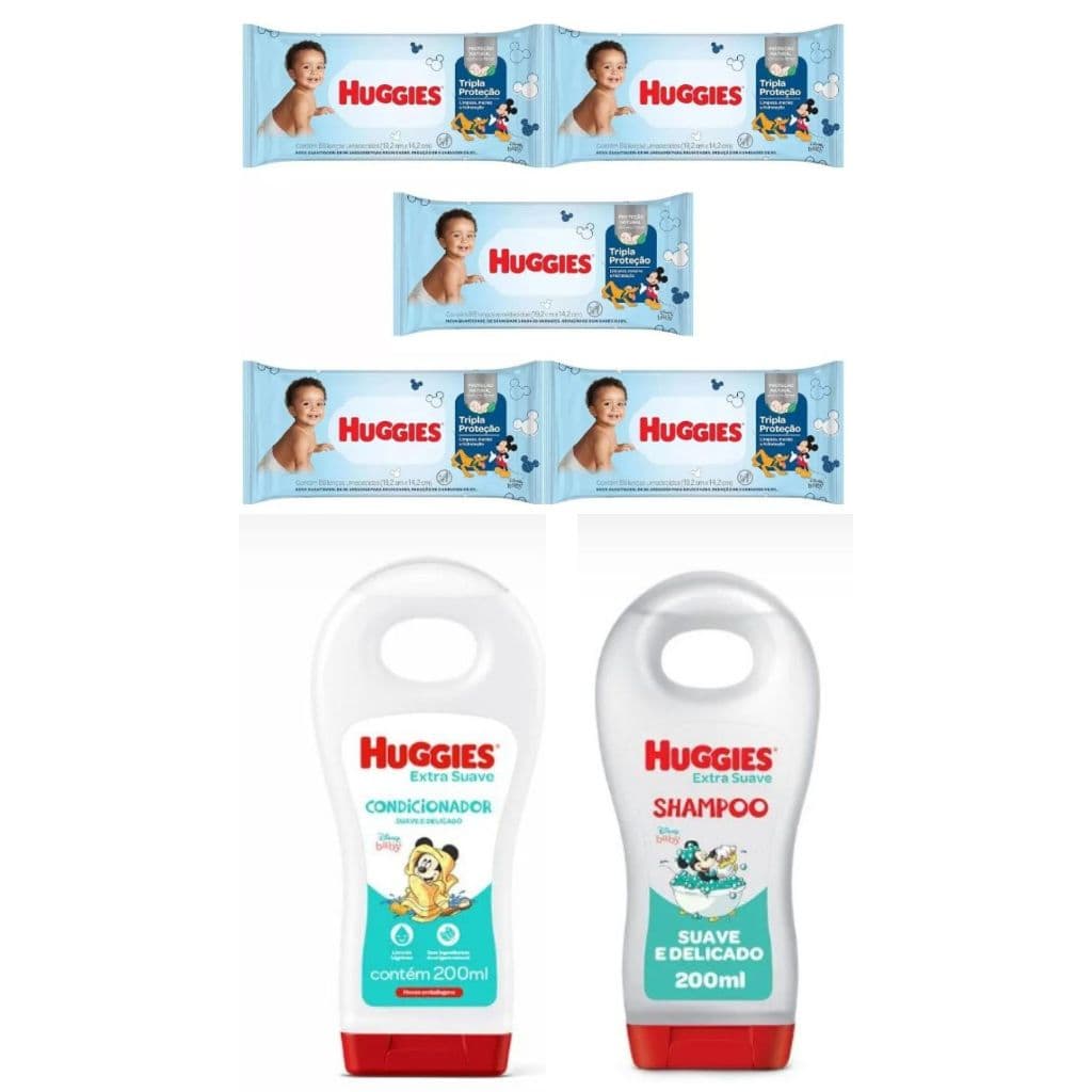 KIT HUGGIES CONDICIONADOR + SHAMPOO + LENÇOS UMEDECIDOS