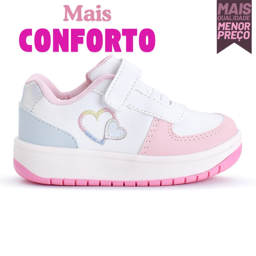Tênis Feminino Infantil com Coração Confortável e Ideal para Dia a Dia