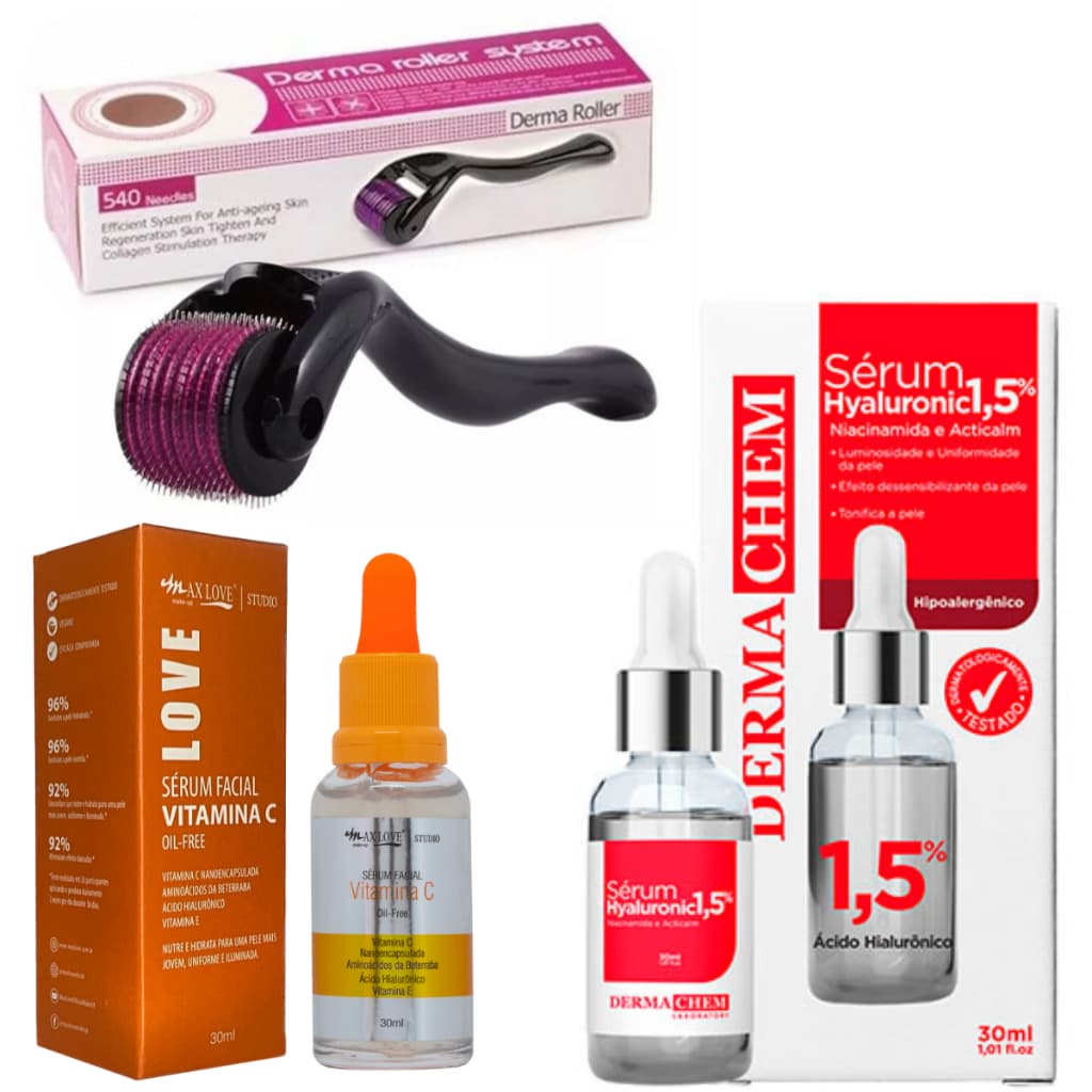 Kit Microagulhamento Com Ácido Hialurônico e vitamina C pele saudável e hidratada