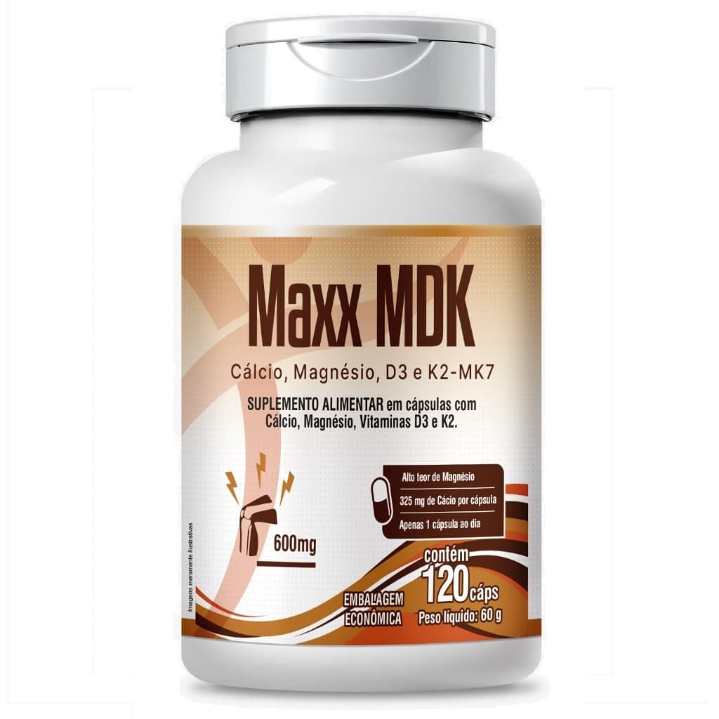 Maxx Mdk 120 Cápsulas Magnésio Vitamina D3 Vitamina K2 Cálcio 1 ao dia
