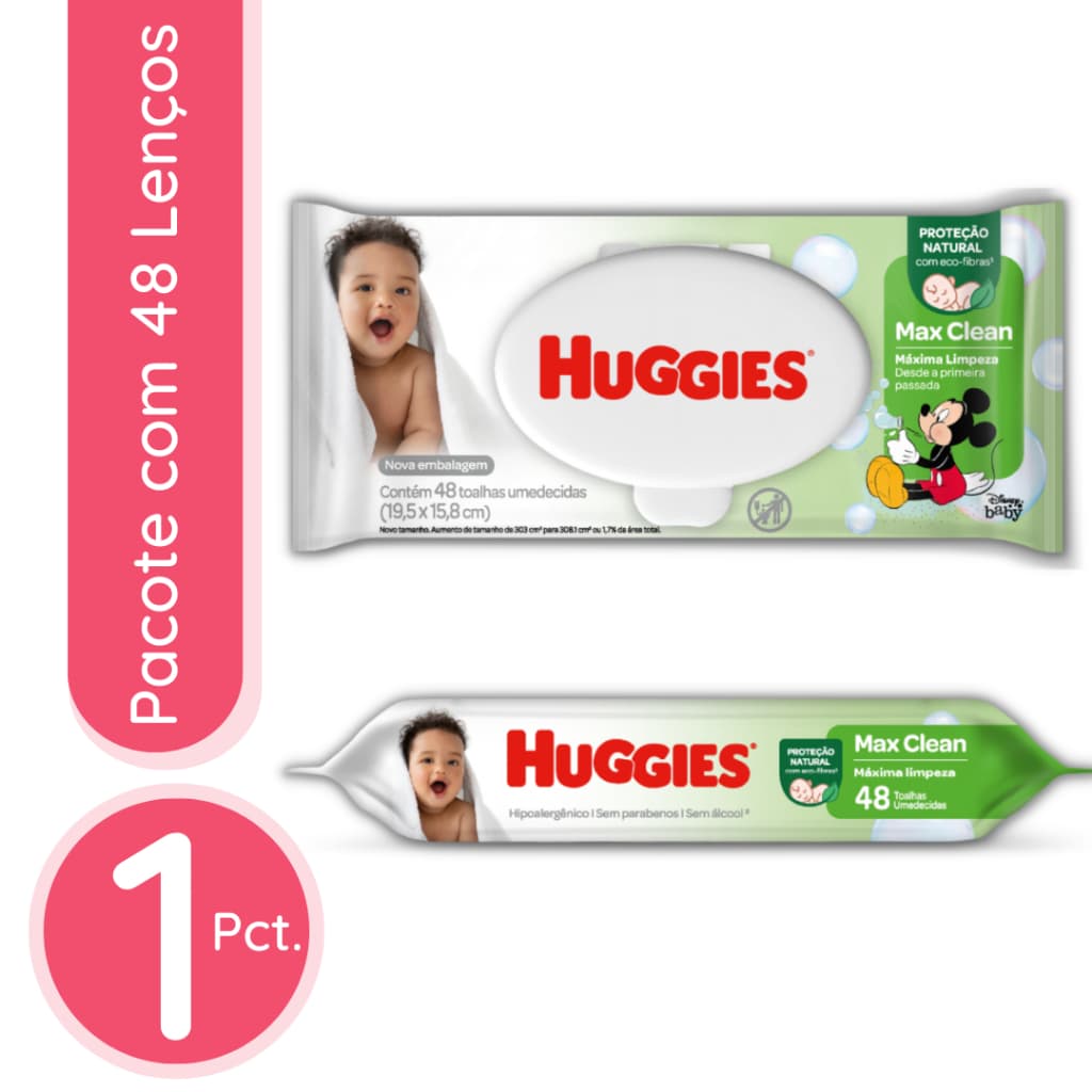 Lenço Umedecido Huggies Max Clean - 1 Pacote / 48 lenços