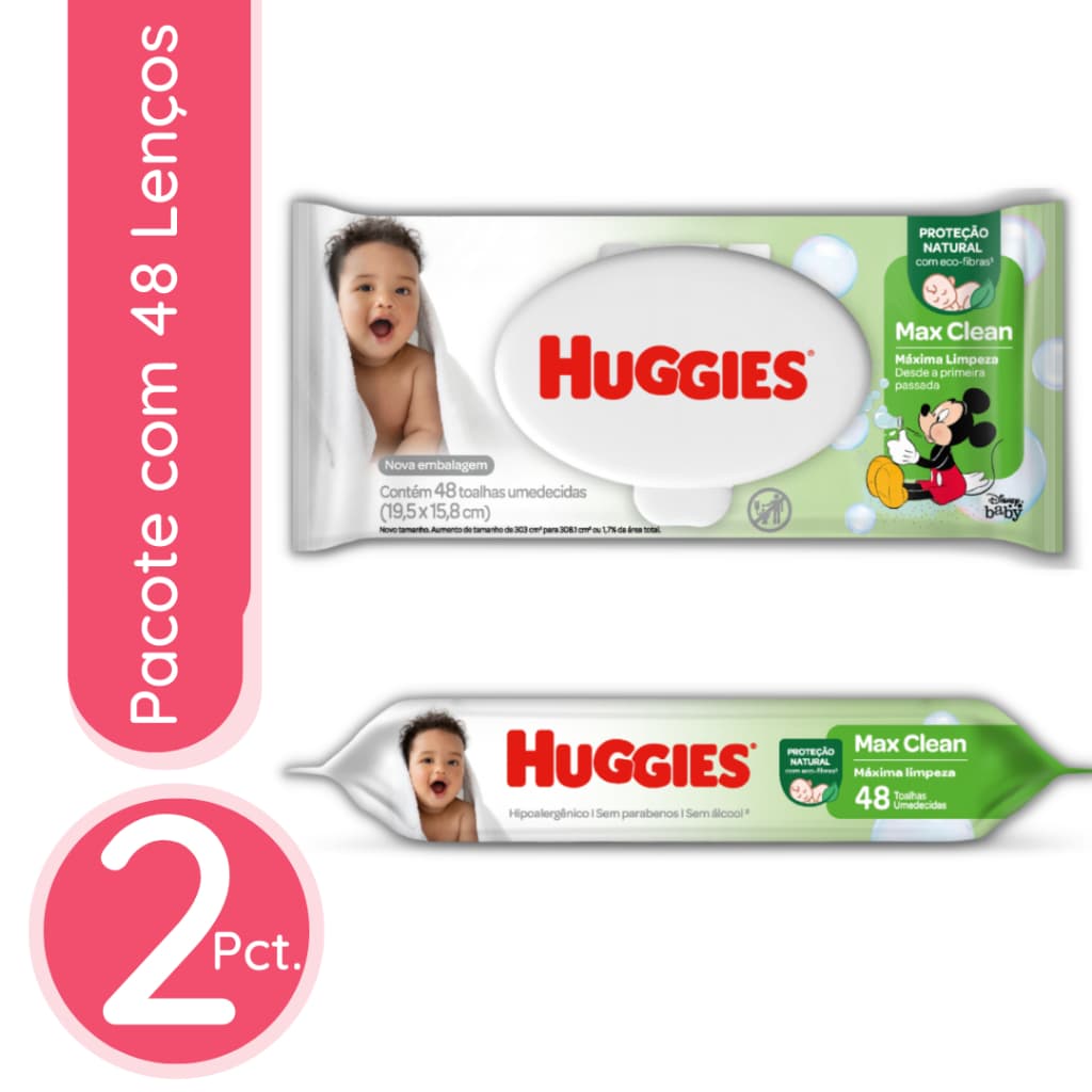 Lenço Umedecido Huggies Max Clean - 2 Pacotes / 96 lenços