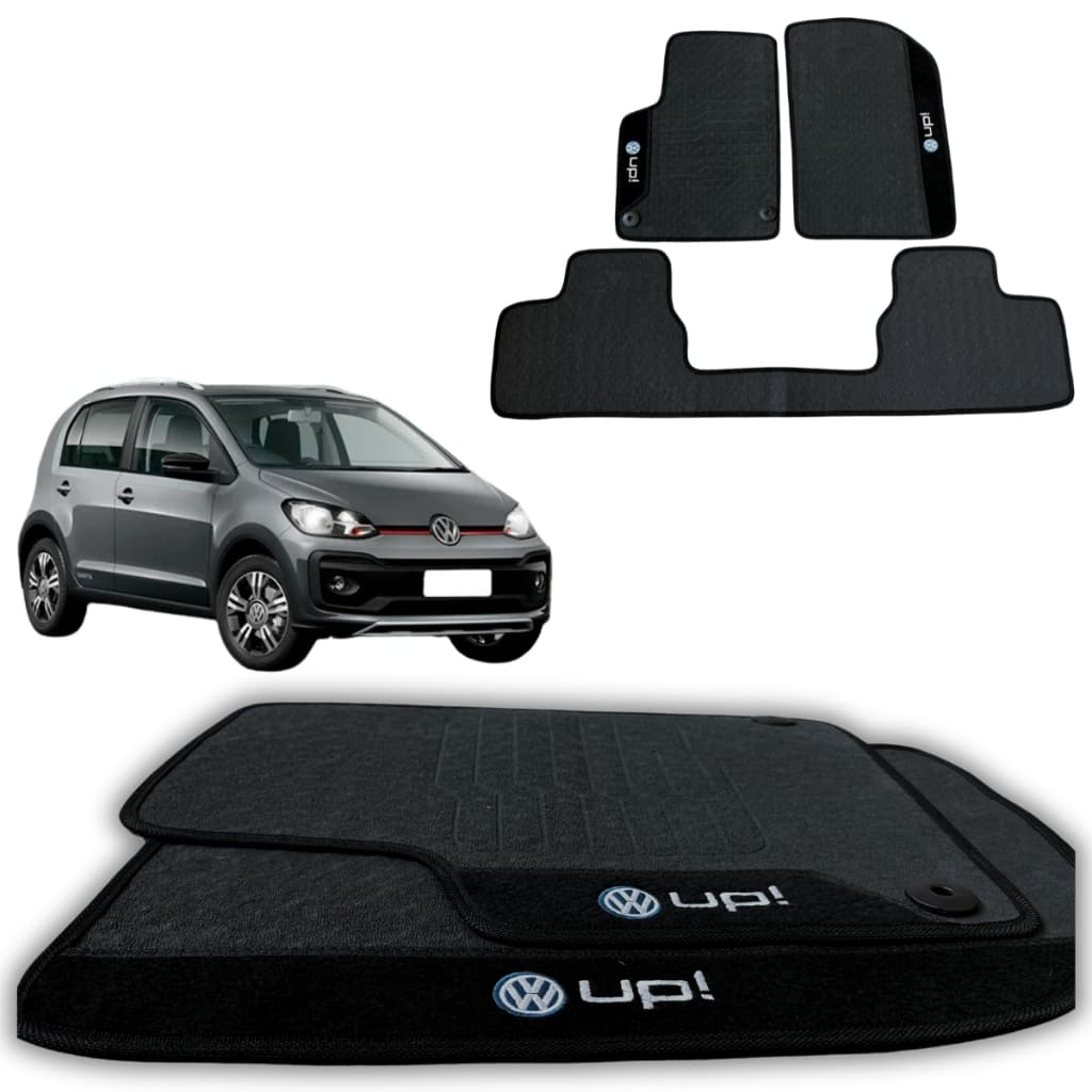 Jogo Tapete Automotivo Carpete Vw Up 2014 2015 2016 2017 2018 2019 2020 2021 Logo Bordado