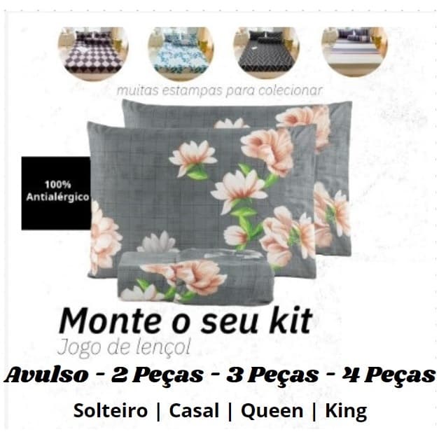 Jogo de Cama Lençol Casal com Elástico LUXO Antialérgico Escolha seu Kit Solteiro Casal Queen e King