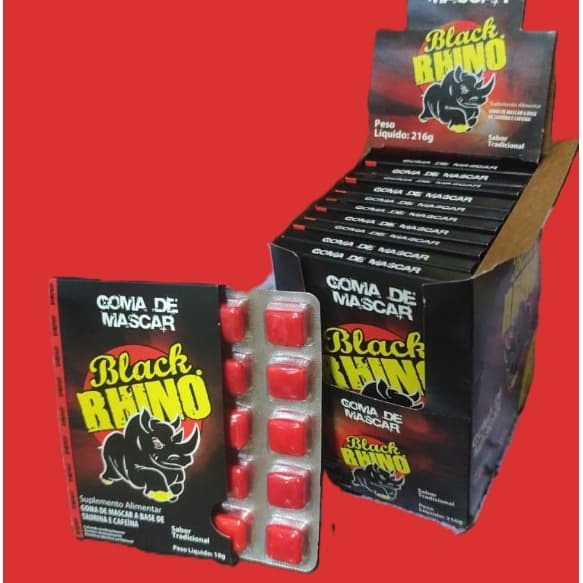 Black Rhino Energy Gum  / Chiclete / Goma de mascar / Bala liquida / energético / Taurina (1000mg/6g) Cafeína (80mg/6g)