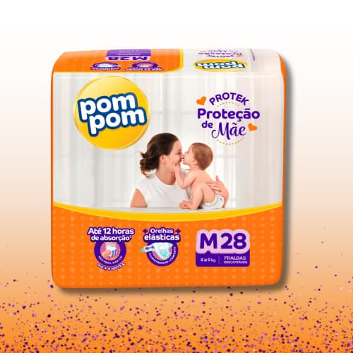 Fralda Pom Pom Derma Protek M de 28 Unidades