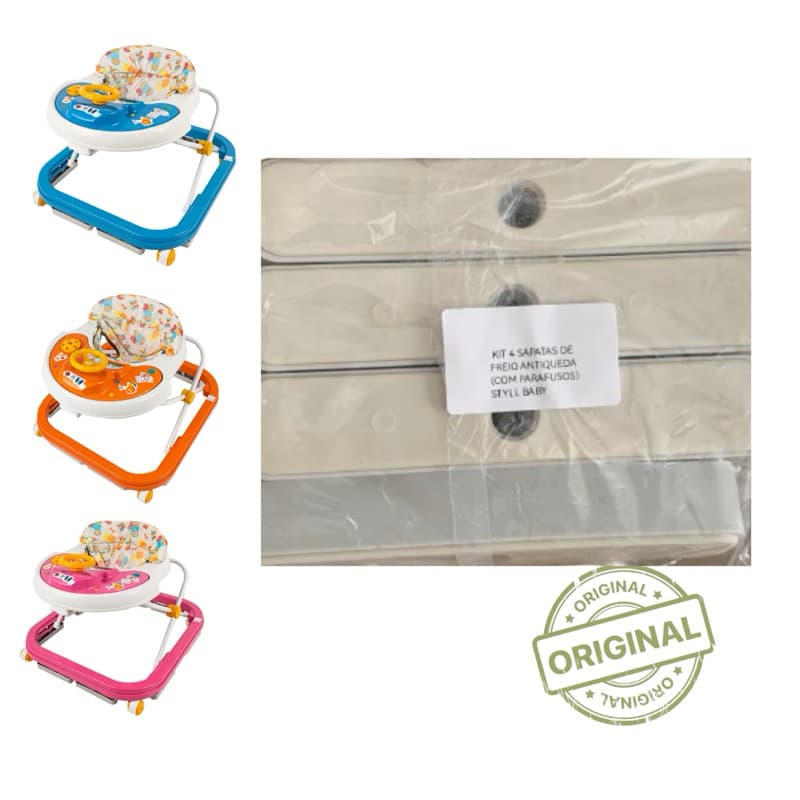 Sapatas de Freio Antiqueda para Andador Bebê Styll Baby Kit 4 Peças com Parafusos