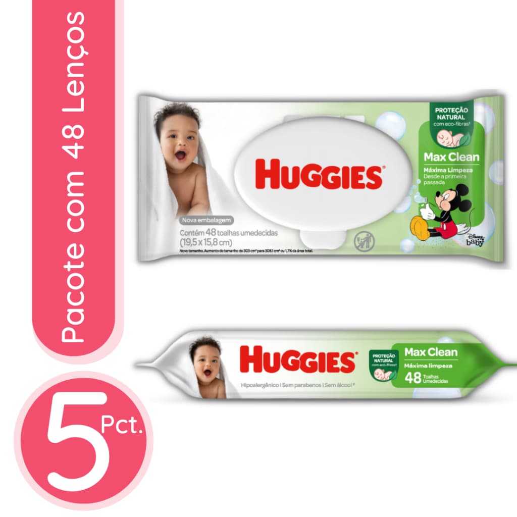 Lenço Umedecido Huggies Max Clean - 5 Pacotes / 240 lenços