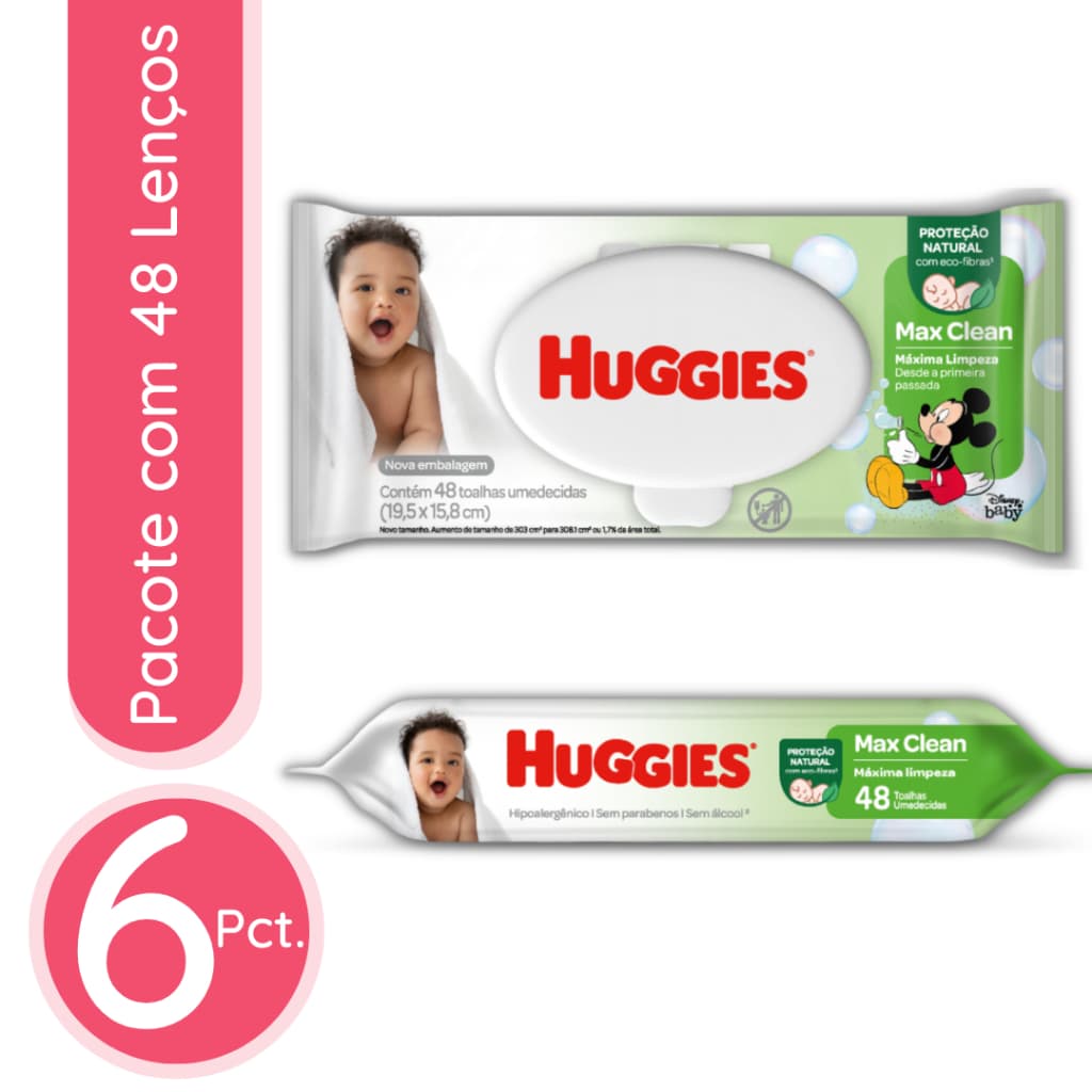 Lenço Umedecido Huggies Max Clean - 6 Pacotes / 288 lenços