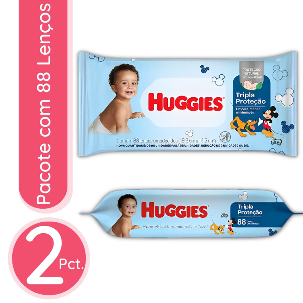 Lenço Umedecido Huggies Tripla Proteção - 2 Pacotes / 176 lenços