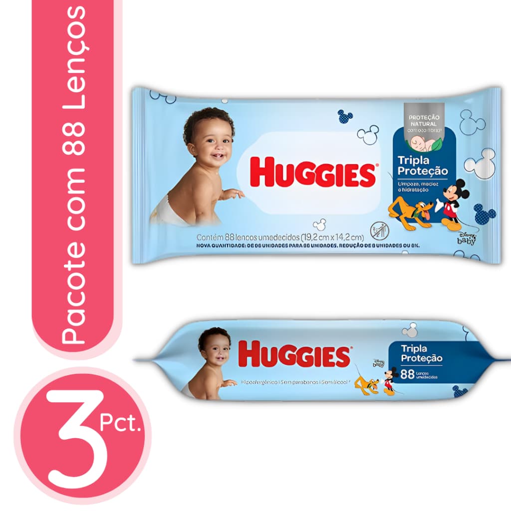 Lenço Umedecido Huggies Tripla Proteção - 3 Pacotes / 264 lenços
