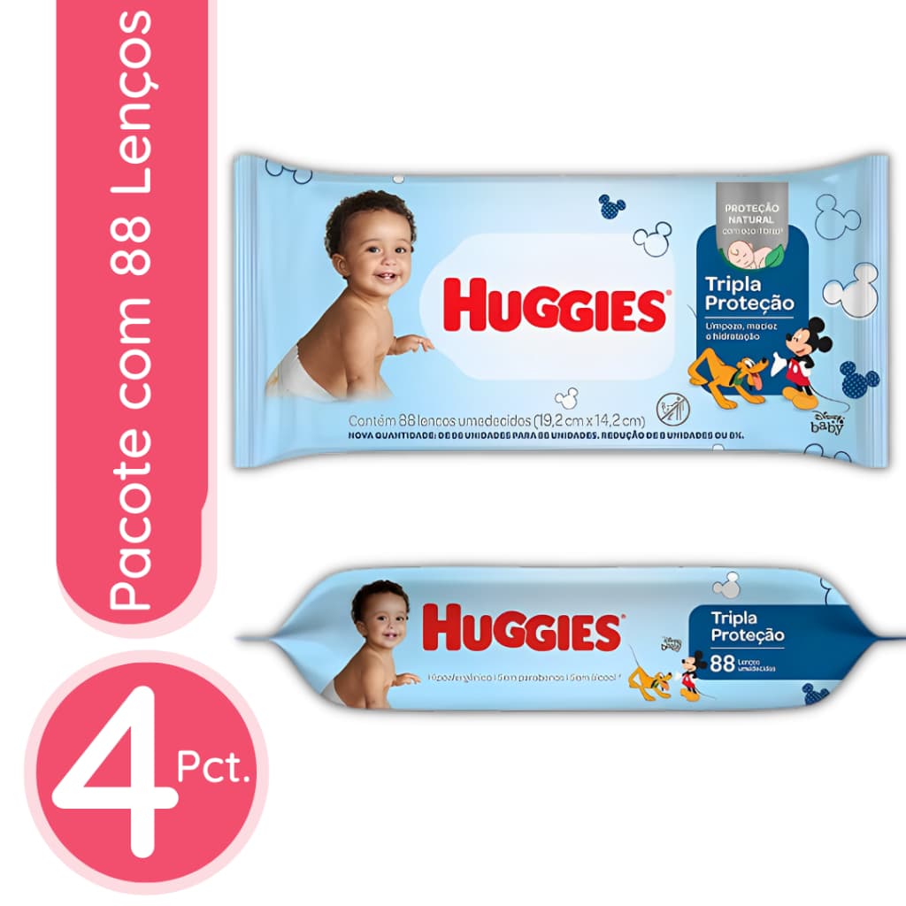 Lenço Umedecido Huggies Tripla Proteção - 4 Pacotes / 352 lenços