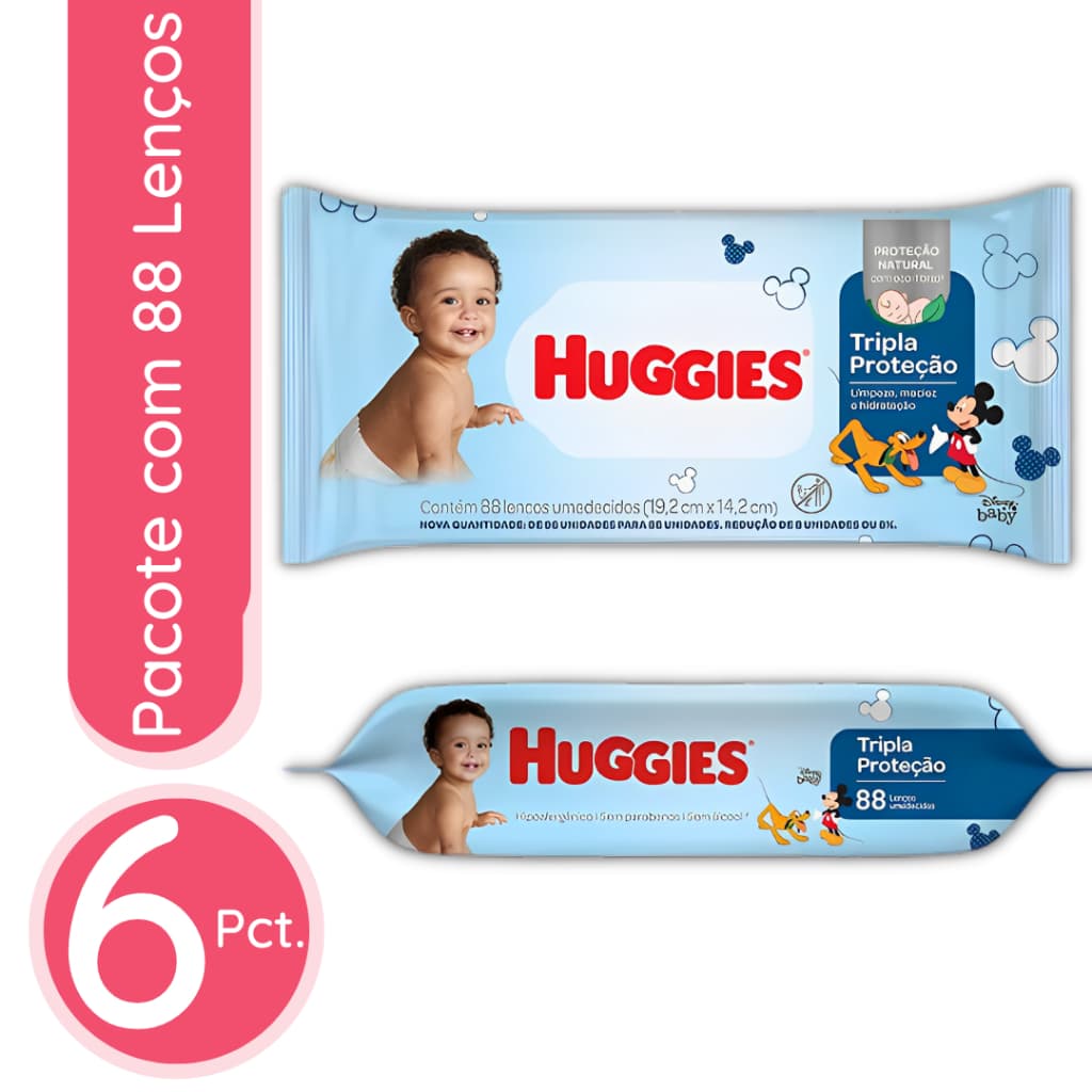 Lenço Umedecido Huggies Tripla Proteção - 6 Pacotes / 528 lenços