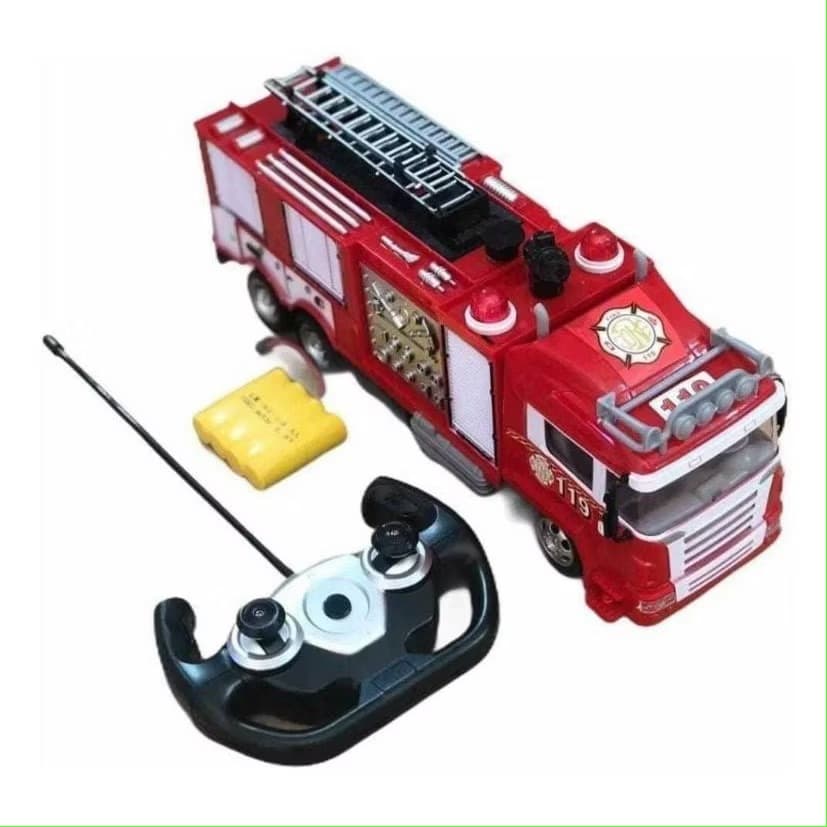 Bombeiro de Brinquedo Lança Agua Caminhao Carrinho com Controle Remoto Acende Giroflex com Som