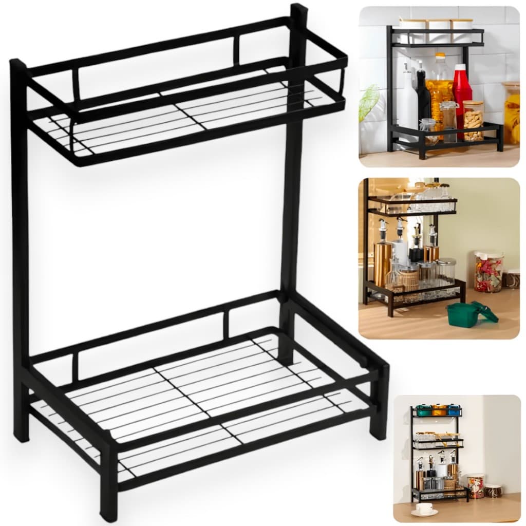 Prateleira Estante Rack Organizador 2 Andares Armazenamento Multiuso Cozinha Banheiro Maquiagem Metal